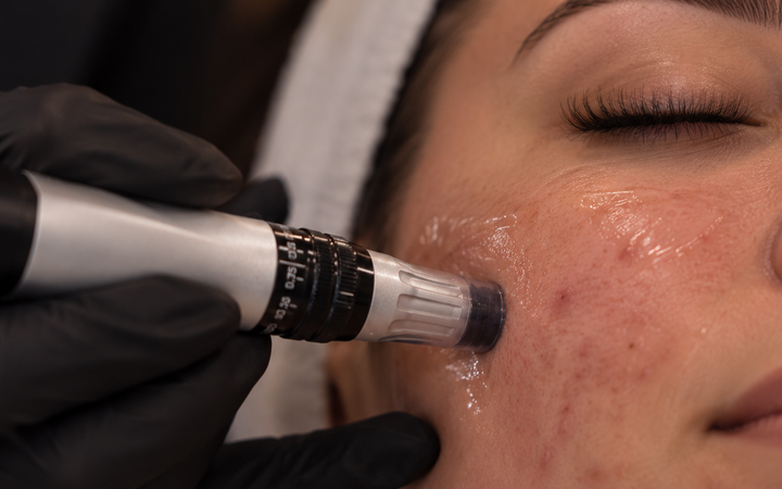 Microneedling Nahaufnahme bei unruhigem Hautbild