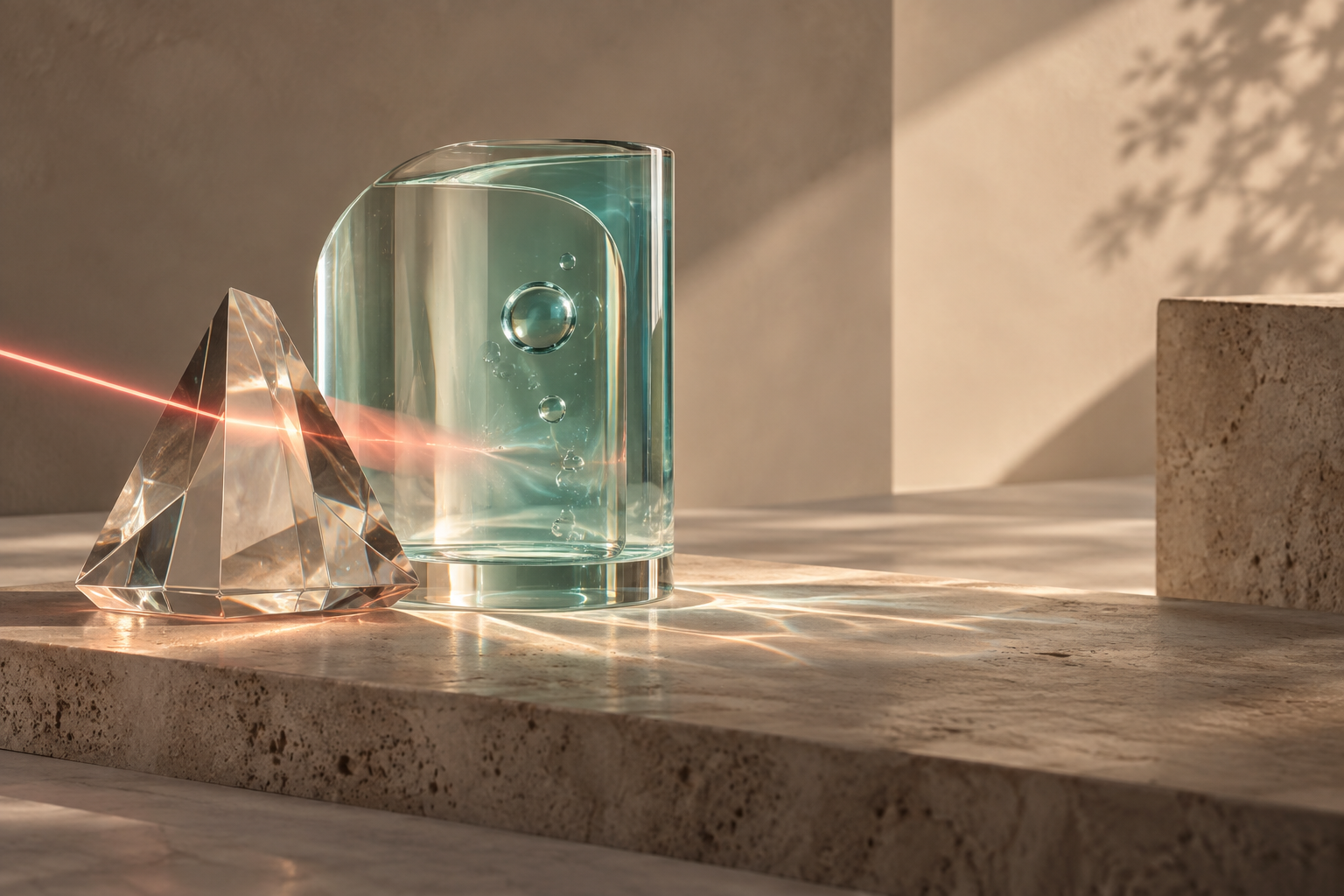 Lichtkunst mit Glasprisma und Sauerstoffelement für Hautverjüngung mit IPL oder Sauerstoff-Glow im PDB Aesthetic Room Wiesbaden