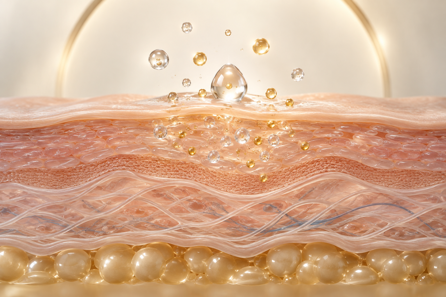 Grafische Darstellung feiner Wirkstoffimpulse für Mesotherapie und Hautqualität im PDB Aesthetic Room Wiesbaden