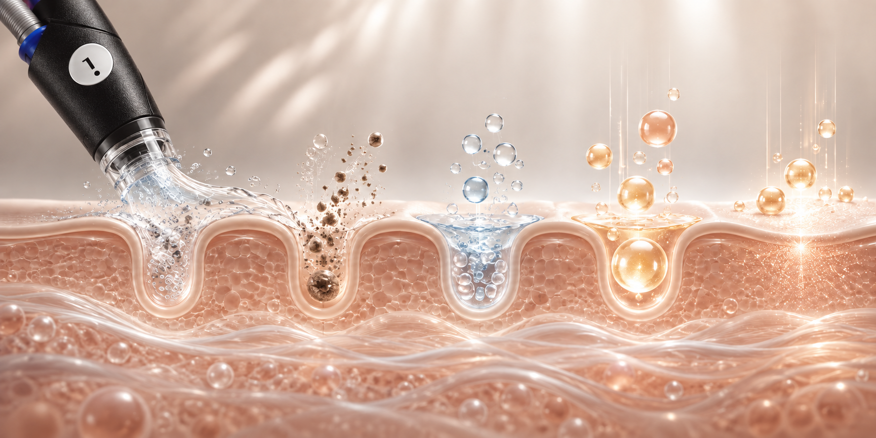 Individuell entwickelte Grafik zum Ablauf eines Circadia Peptide Hydrafacials mit Reinigung, Feuchtigkeit und professioneller Pflege in Wiesbaden