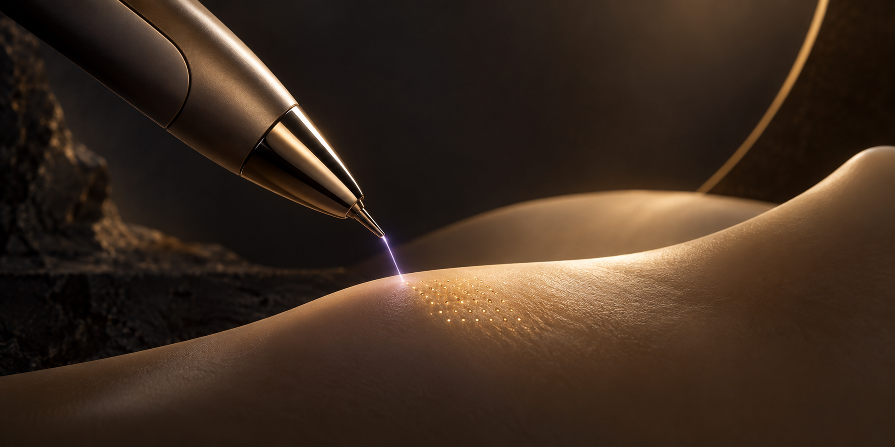 Abstrakte hochwertige Darstellung eines präzisen Plasma Pen Impulses für eine Lifting-Behandlung in Wiesbaden