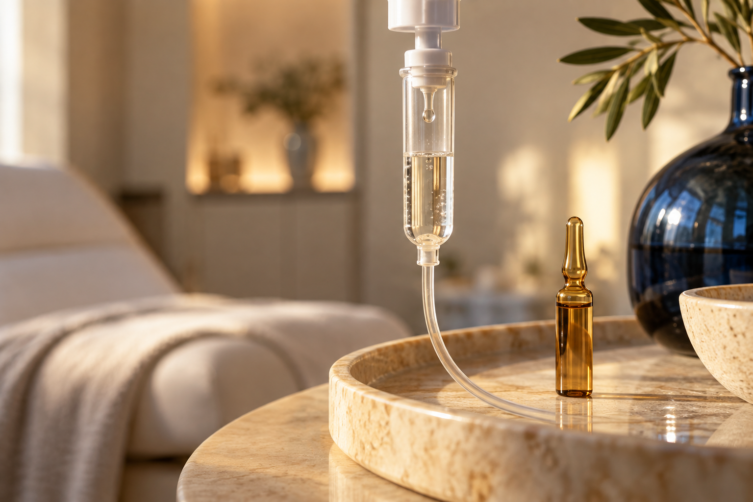 Ruhige professionelle Vitamin-B12-Infusionsvorbereitung im PDB Aesthetic Room Wiesbaden